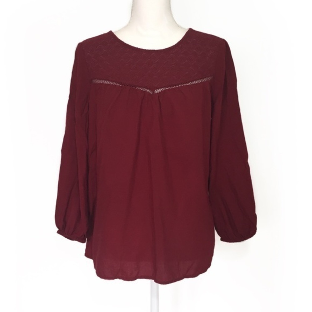Old Navy Burgundy Maroon Crochet Blouse Top